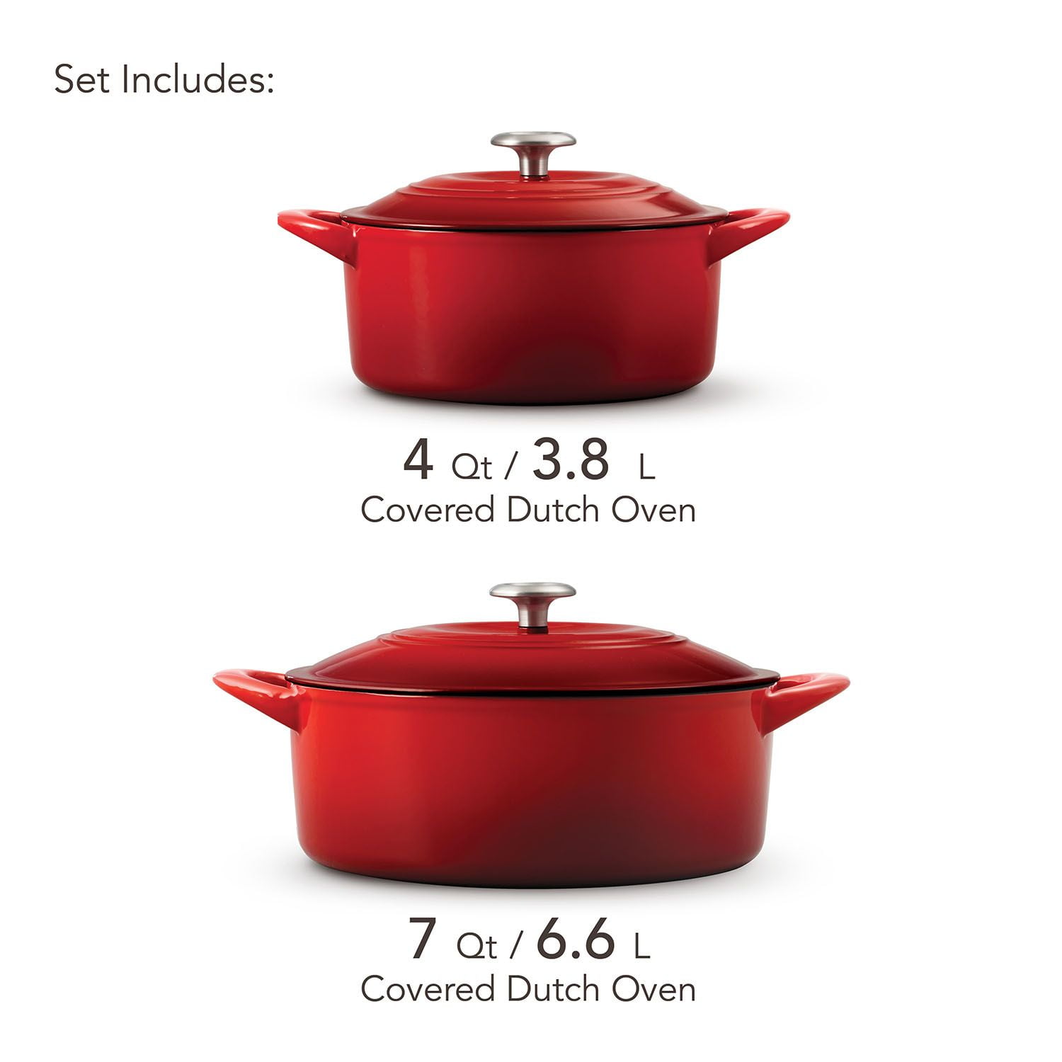 Tramontina Dutch Oven 2-pack Set, 7 Quart & 4 Quart Red 