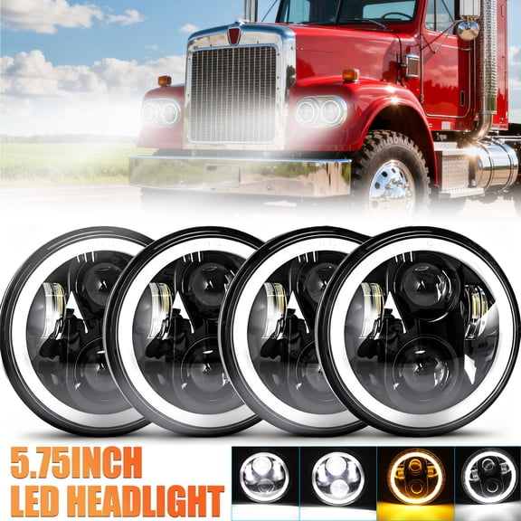 4PC 5.75" Round LED Headlights with HI/LO Beam & DRL - Fit Peterbilt 348/Chevrolet Impala