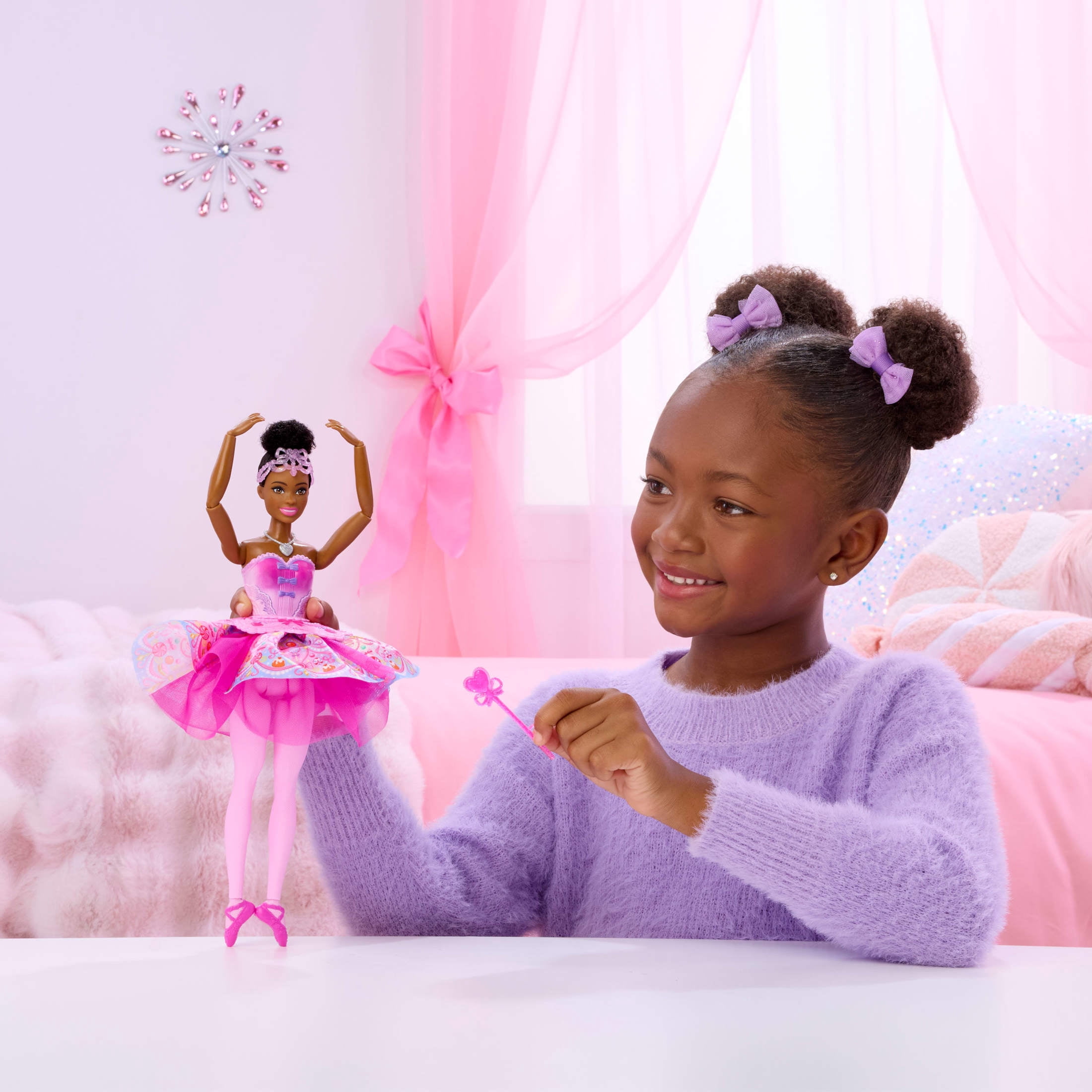 Barbie in the Nutcracker Sugar Plum Doll with Transforming Tutu, Wand & Ballerina Accessories, Brown Hair