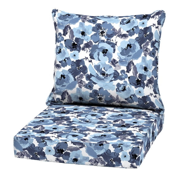 ARDEN Outdoor Deep Seat Cushion Set, 22 in x 24 in, Weather-Proof, Rain-Proof, Fade Resistant Patio Cushion Blue Garden Floral