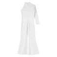 thumbnail image 4 of TiaoBug Kids Girls Sparkly Rhinestone Jumpsuit Single Long Sleeve Wide Leg Pants Romper Ivory 8, 4 of 5