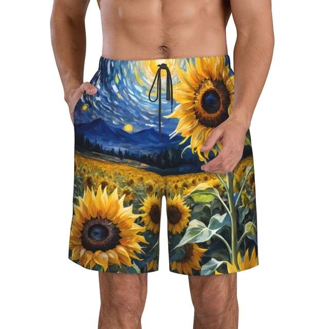 Fotbe Starry Sky Sunflower Trajes de Baño Estampados para Hombre, Shorts de Verano de Secado Rápido, Ropa de Playa, Bañadores-3X-Large