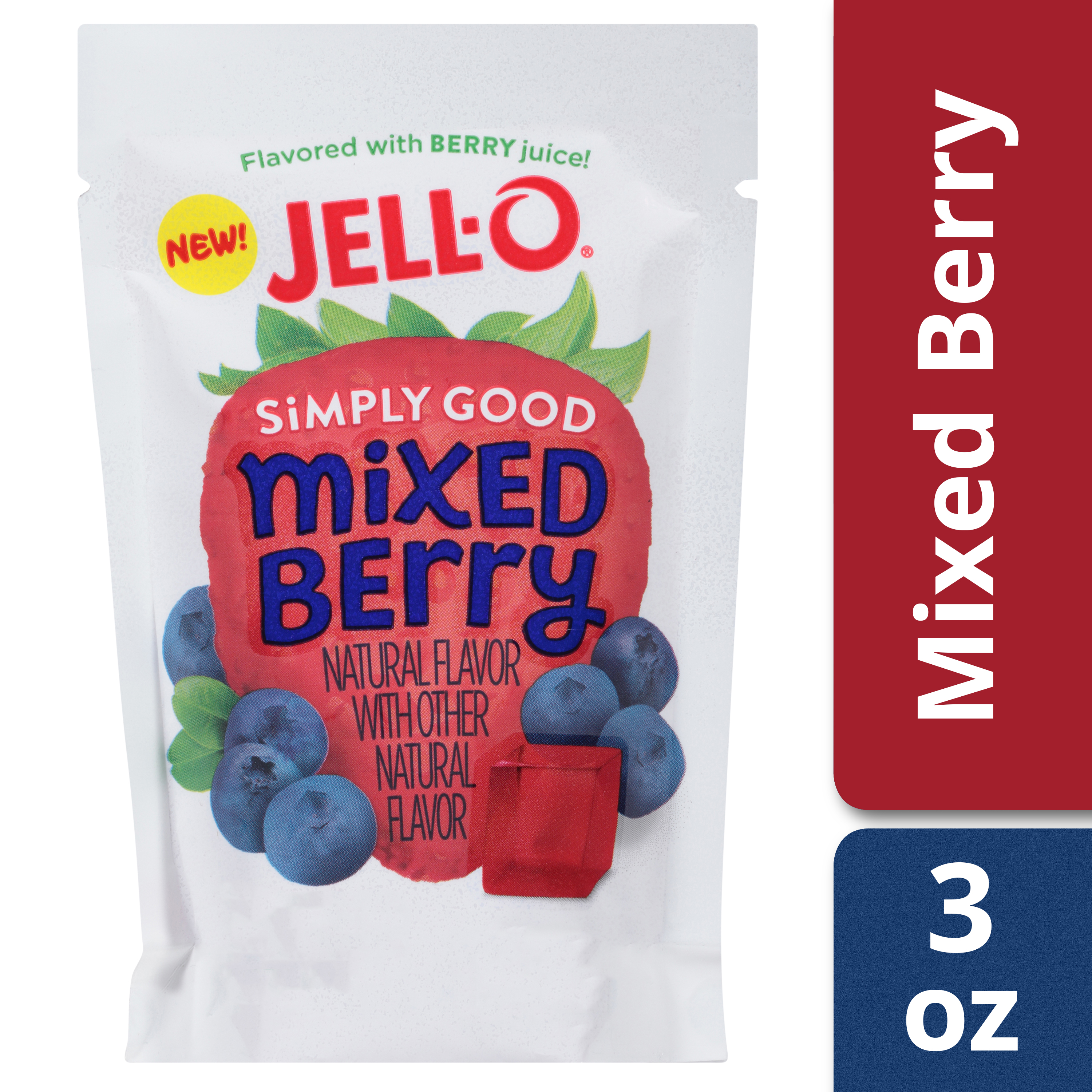 (3 Pack) JellO Simply Good Mixed Berry Gelatin Mix, 3 oz Pouch