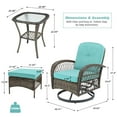 thumbnail image 6 of MELLCOM 5 Pieces Patio Furniture Set, Outdoor Swivel Rocker Patio Chairs, Wicker Patio Bistro Set with Rocking Chair, Thickened Cushions, Glass Coffee Table and Ottomans for Backyard, Blue, 6 of 9