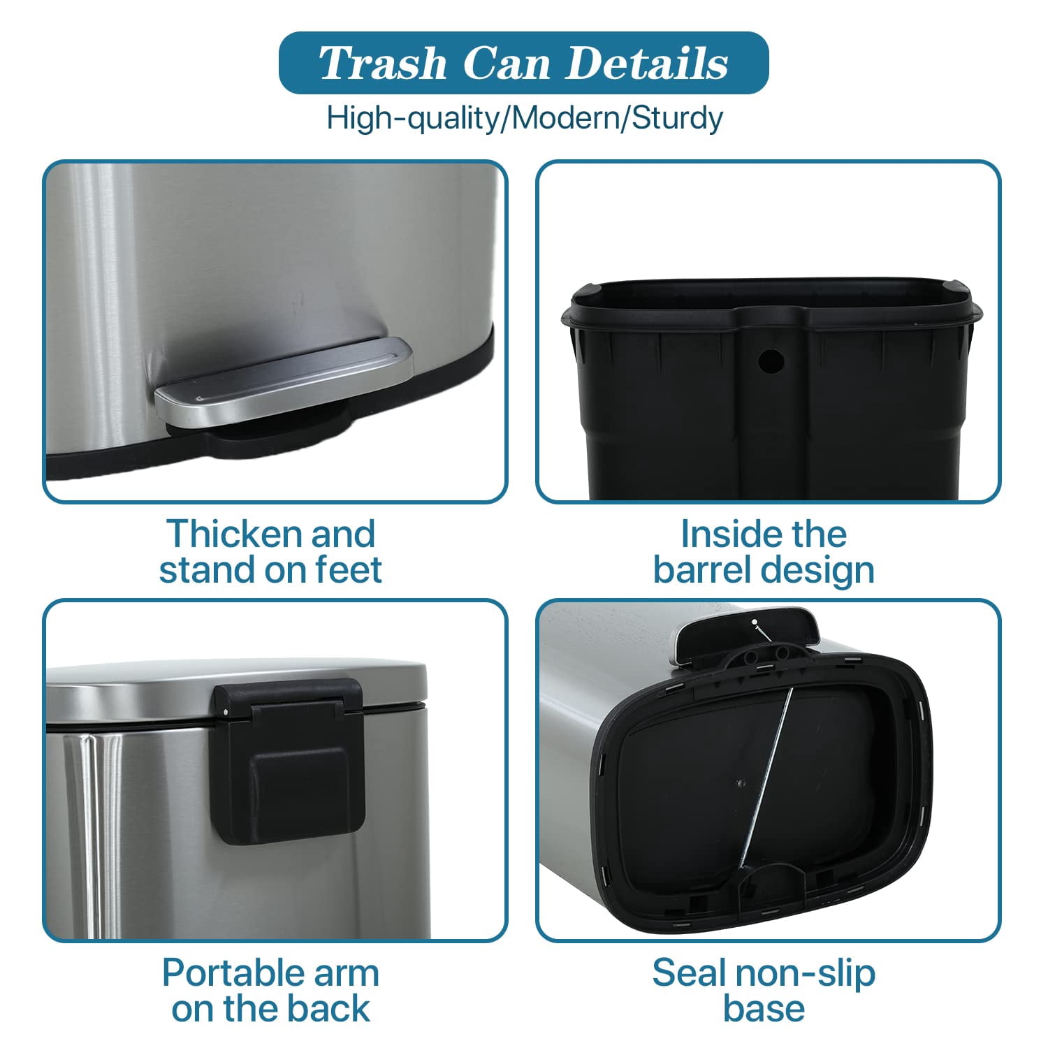 10-Gallon/45L Kitchen Trash Can with Lid, Featuring a Removable Inner Bucket, Pedal-Activated Stainless Steel Trash Bin (Silver) for Office and Bathroom Use