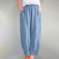 thumbnail image 6 of Fesfesfes Women's Wide-Leg Cropped Pants Solid Color Elastic Loose Rolled Cuff Hem Trousers with Pockets Lightweight Comfy Sweatpants(Sky Blue,S), 6 of 7