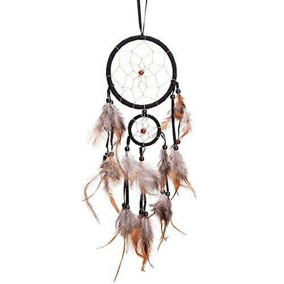 18" Traditional Black Dream Catcher with Feathers Wall or Car Hanging Ornament 2 Circles