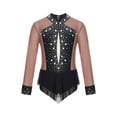 thumbnail image 3 of YiZYiF Girls Long Sleeve Gymnastics Leotard Color Block Glittery Bodysuit for Dance Figure Skating Dusty Pink 6, 3 of 7