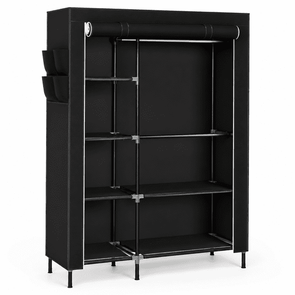 Portable Closet, 48 Inch Large Capacity Wardrobe Closet, Clothes Storage Organizer with Shelves and Hanging Rod, Easy to Assembly, Black