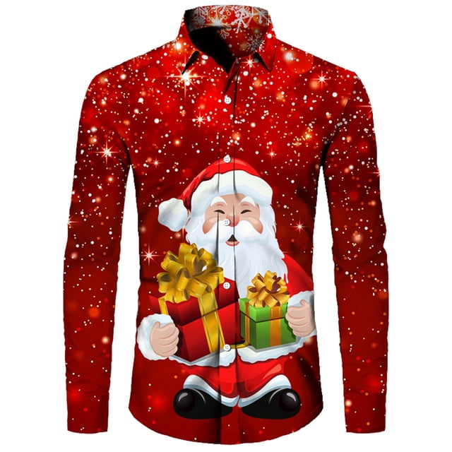 Camisa de fiesta de Claus para hombre, cuello abotonado, manga larga, estampado de alta definición, cómoda y suave, talla 6XL