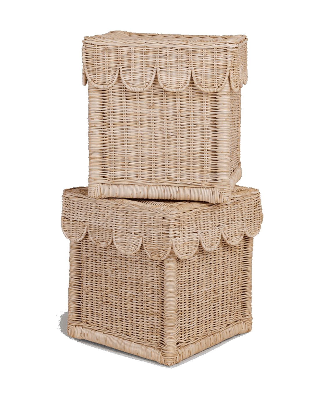 Scallop Storage Rattan Bin with Lid Handwoven Wicker Basket Natural Decorative Organizer Indoor