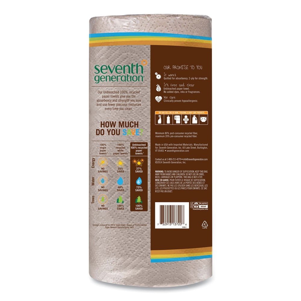 Seventh Generation SEV 13720 Natural Unbleached 100% Recycled Paper Kitchen Towel Rolls,11 X 9,120 Sheets/rl,30 Rl/ct