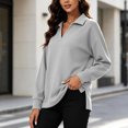 thumbnail image 6 of Vynhevius Womens Sweatshirt Solid V Neck Long Sleeve Side Slit Casual Loose Pullover Top, 6 of 9