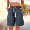 thumbnail image 6 of Evdexr Cargo Shorts Womens Knee Length Drawstring Bermuda Shorts 2026 Baggy Hiking Shorts Elastic Waist Belted Casual Short with Multi Pockets Gray 2XL, 6 of 7