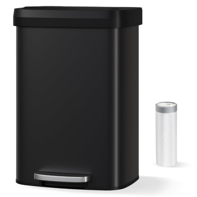 Garvee 13.21 Gallon Step-on Trash Can for Kitchen, with Liner Rim & Soft Close Plastic Lid, Black