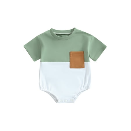 

Douhoow Baby Boys Bodysuits Contrast Color Short Sleeve Pocket Jumpsuits Summer Rompers