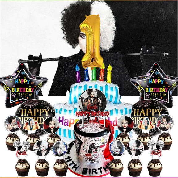 Cruella Party Supplies Decor 1st Kit Balloons Birthday Cake Topper Banner Backdrop Decorations