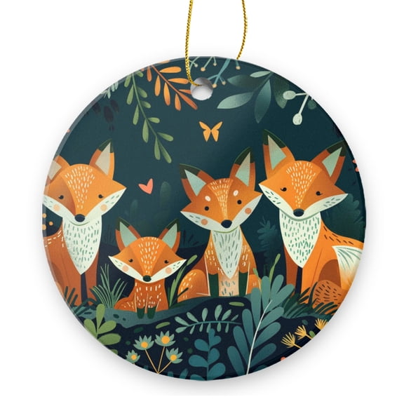 Family of Foxes In The Forest - Christmas Ornament Xmas Keepsake Ceramic Ornaments Holiday Decorations for Tree Christmas Gift Ideas 2.95in