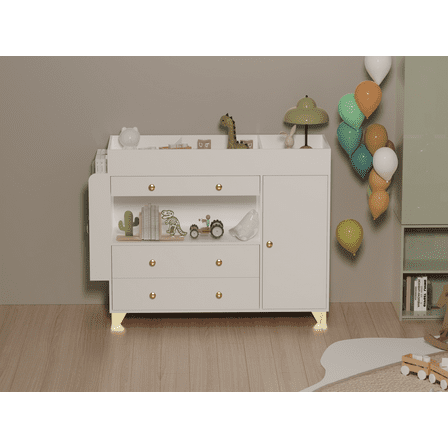 Modern Changing Table Dresser With Wide Top 3 Drawers For Nursery Room White Finish