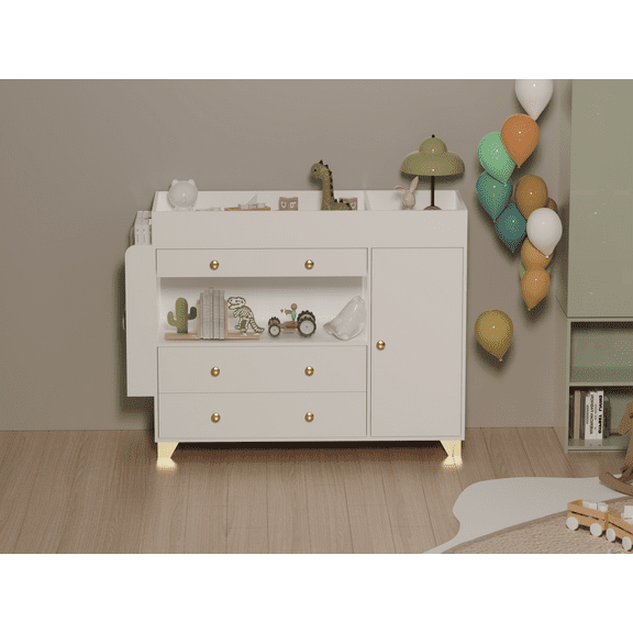 Modern Changing Table Dresser With Wide Top 3 Drawers For Nursery Room White Finish