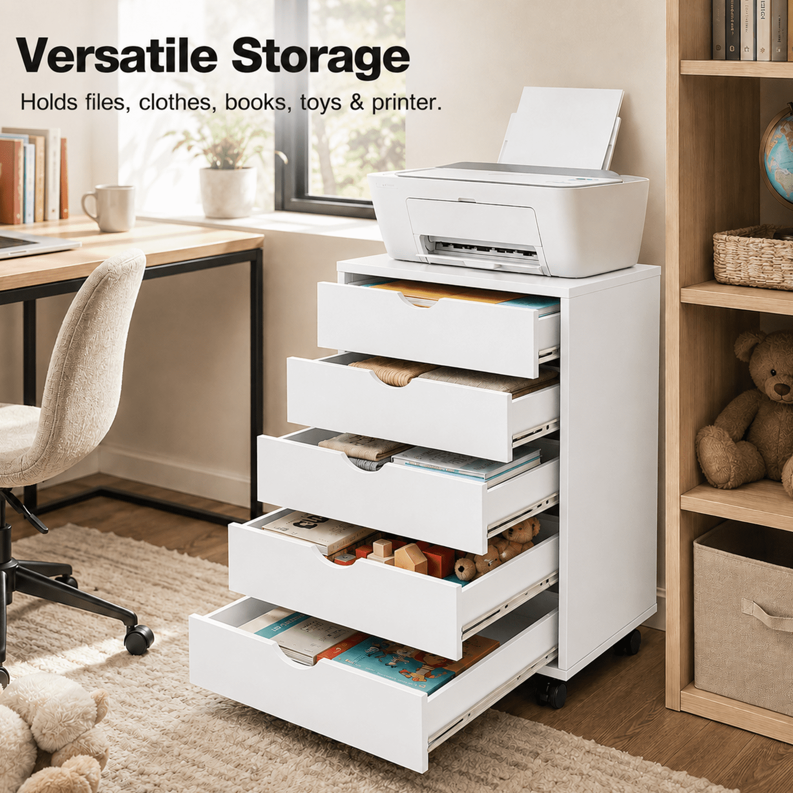 Alvantor 5/7-Drawer Storage Cabinet with Rolling Wheels, Lockable Casters, Spacious Drawers & Top Shelf for Office & Home