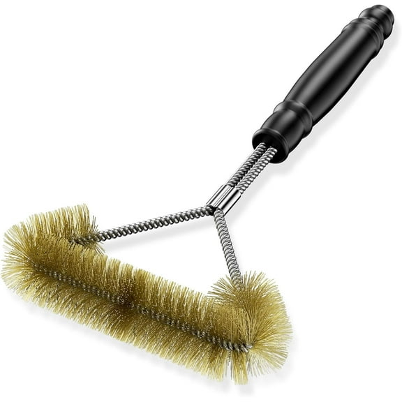 LIOUCBD 12 Inch / 30.5 cm Triangular Grill Brush 360° Cleaning with Brass Bristles Made of Premium Stainless Steel, Grill Cleaning Brush for Cooking Grate with Triple Brush Head, Grill Grate Brush,