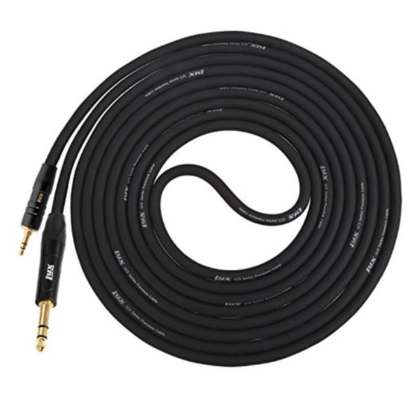 LyxPro Câble d'Équilibre 3,5mm (1/8 Mini-Stéréo) TRS à TRS 10 Pieds Mâle à Mâle, Cristal Clair, Silencieux, Robuste et Flexible