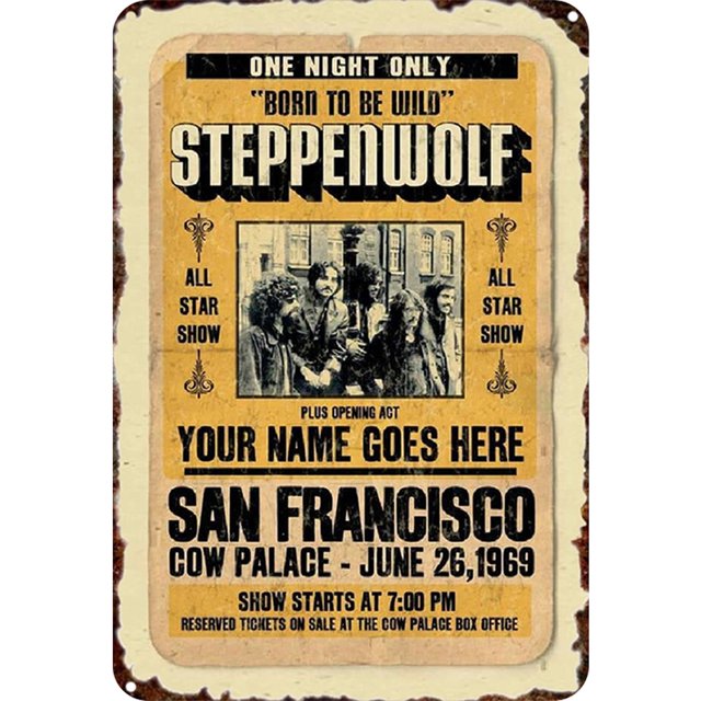 Placa Metal Vintage Steppenwolf Pintura Hierro Rectangular Bar para El 30x40cm