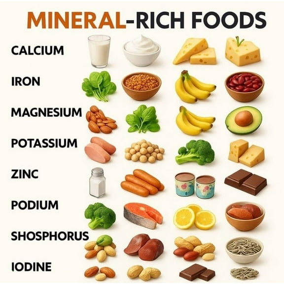 MINERAL-RICH FOODS Healthy nutrition checklist poster meal planning healthy cooking poster, wall decoration suitable for kitchen living room bedroom poster