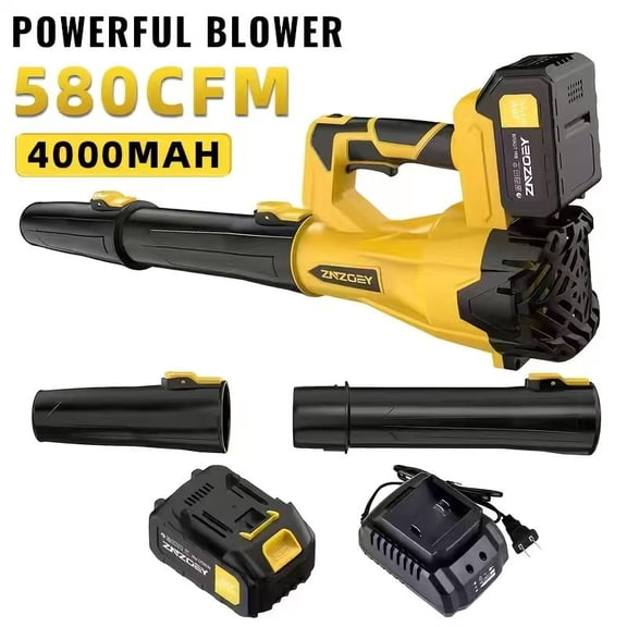 High-Power Cordless Leaf Blower – Includes 4.0Ah Battery & Fast Charger (580 CFM / 160 MPH) – Features 6-Speed Adjustment & Extension Nozzle – Ergonomic Non-Slip Handle & Lightweight Design