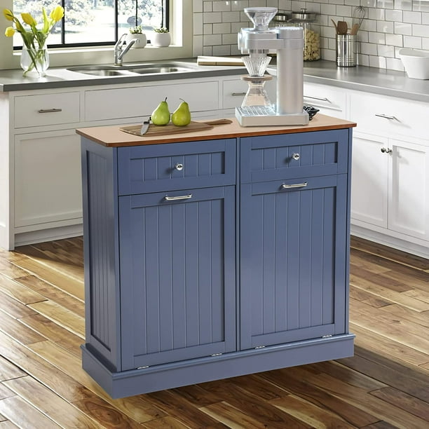 Kitchen island with trash and recycling