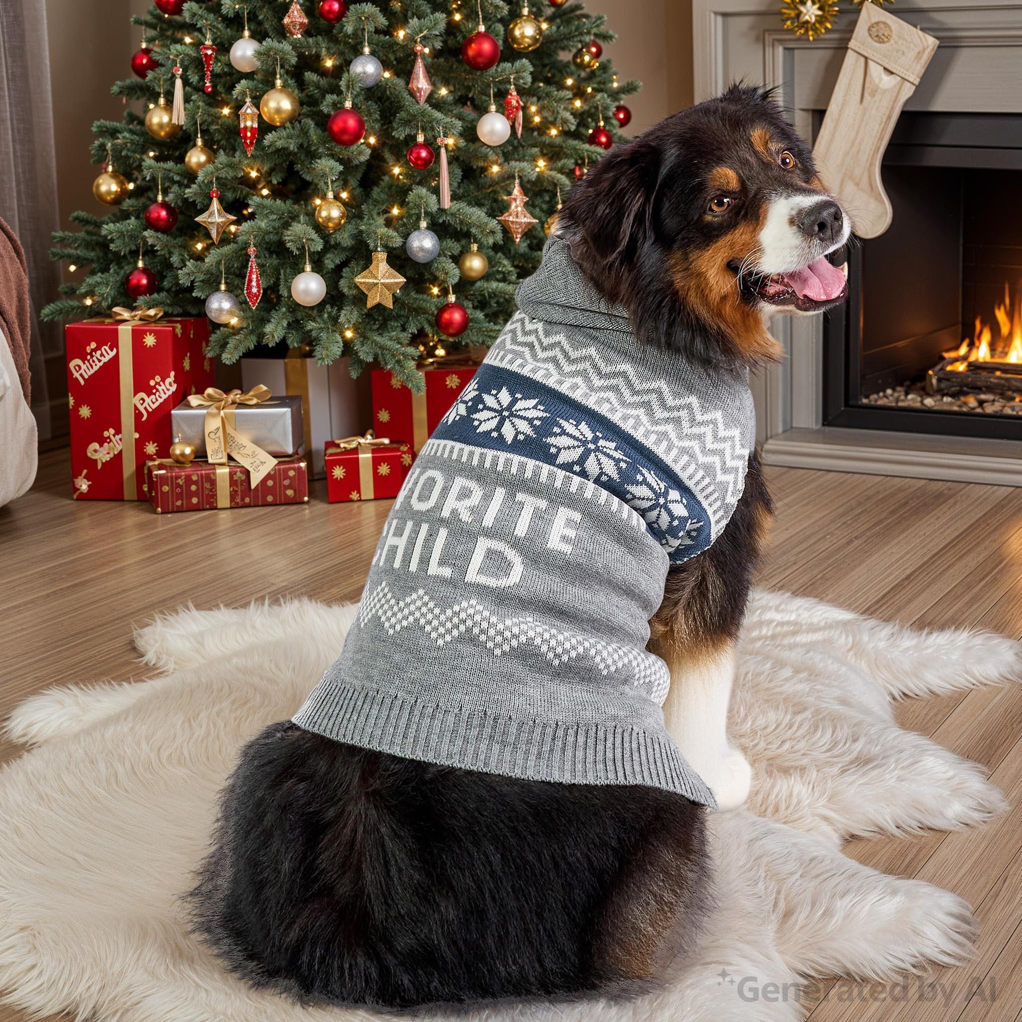 Vibrant Life Holiday Hooded Pet Sweater for Dogs, Favorite Child, Gray, Large