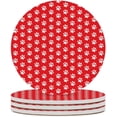 thumbnail image 2 of Round Drink Coasters 2 Pcs White Dog Paw Prints on Red Absorbent Ceramic Coaster with Cork Base for Coffee Cups Housewarming Gift for Home Decor, 2 of 6