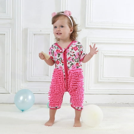 

THE WILD Baby Mop Floor Cleaning Onesie Toddler Girl Infant Jumpsuit Short-Sleeved Onesie For A Crawling Baby