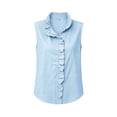 thumbnail image 7 of Feancey Sleeveless Work Shirts for Women Ruffled Trim Stand Collar Summer Tank Tops Lightweight Loose Fit Casual Blouses Dressy Trendy Going Out Tank Top Light Blue M, 7 of 7