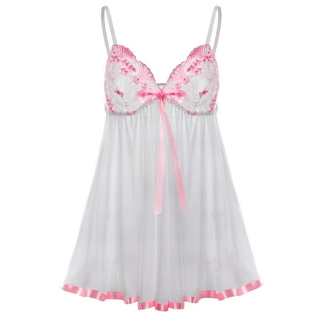 Plus Size Lingerie Chemise Lace Bow Nightwear Sleepwear Pajamas S-6Xl