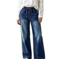 thumbnail image 6 of Miqool Wide Leg Jeans for Women Trendy Pleated High Waisted Drawstring Tie Elastic Waist Stretchy Denim Pants Trouser Jeans with Pockets, 6 of 6
