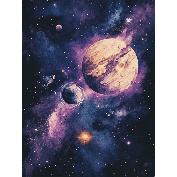 Cosmic Nebula Watercolor Painting/Canvas Art, Suitable for Living Room, Bedroom, Office, Study, and Gallery Wall Decor.
