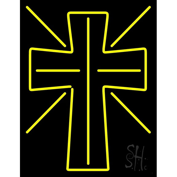 Christian Cross LED Neon Sign 19" Tall x 15" Wide - inches Black Square Cut Acrylic Backing, with Dimmer - Premium built indoor Sign for Home décor, Event, Religious place, Store interior, Office.