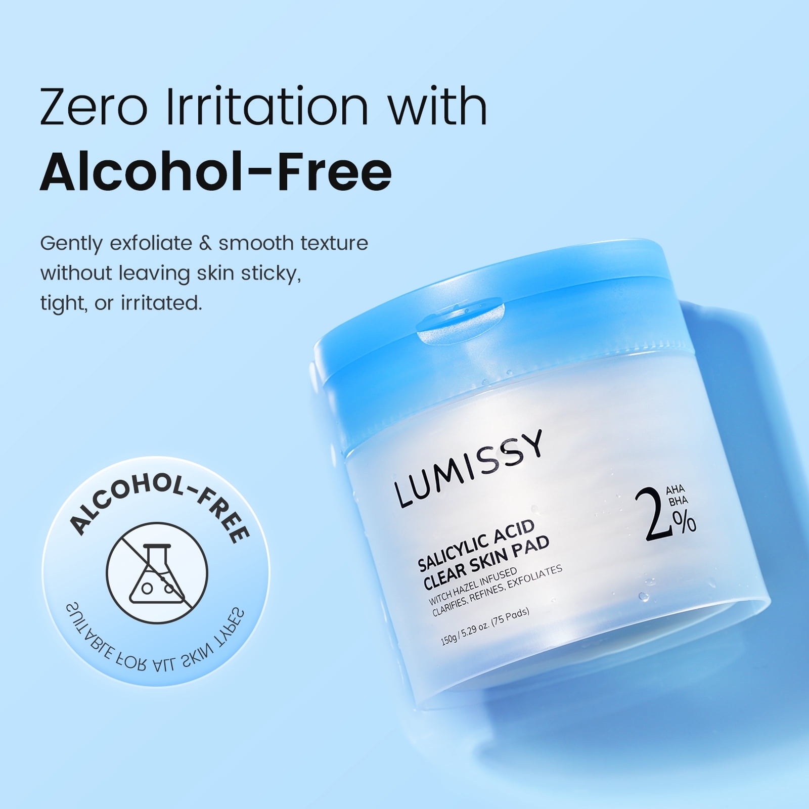Lumissy Salicylic Acid Toner Pads, Dual-Texture Exfoliating Face Pads for Clear and Smooth Skin, 75ct