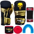 thumbnail image 1 of Guantes de Boxeo 16 Oz Onzas New Sport Kit con Vendas y Bucal Muay Thai Kick Boxing Mma Box con Malla Transpiracion Mod Split Oro, 1 of 1