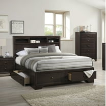 1pc Storage Bed Eastern King Size Bed Drawers FB Shelf HB Wooden Natural Wood Finish Bedframe Modern Bedroom Furniture