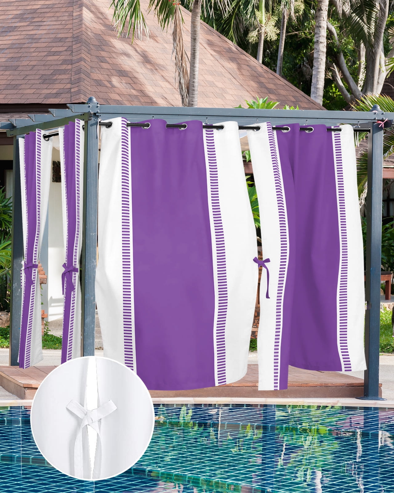 Purple Geometric Outdoor Curtains for Patio, Modern Striped Abstract Art Aesthetics Privacy Drapes Grommet Waterproof Outside Curtains for Porch/Cabana/Balcony 54"x 108", 1 Panel