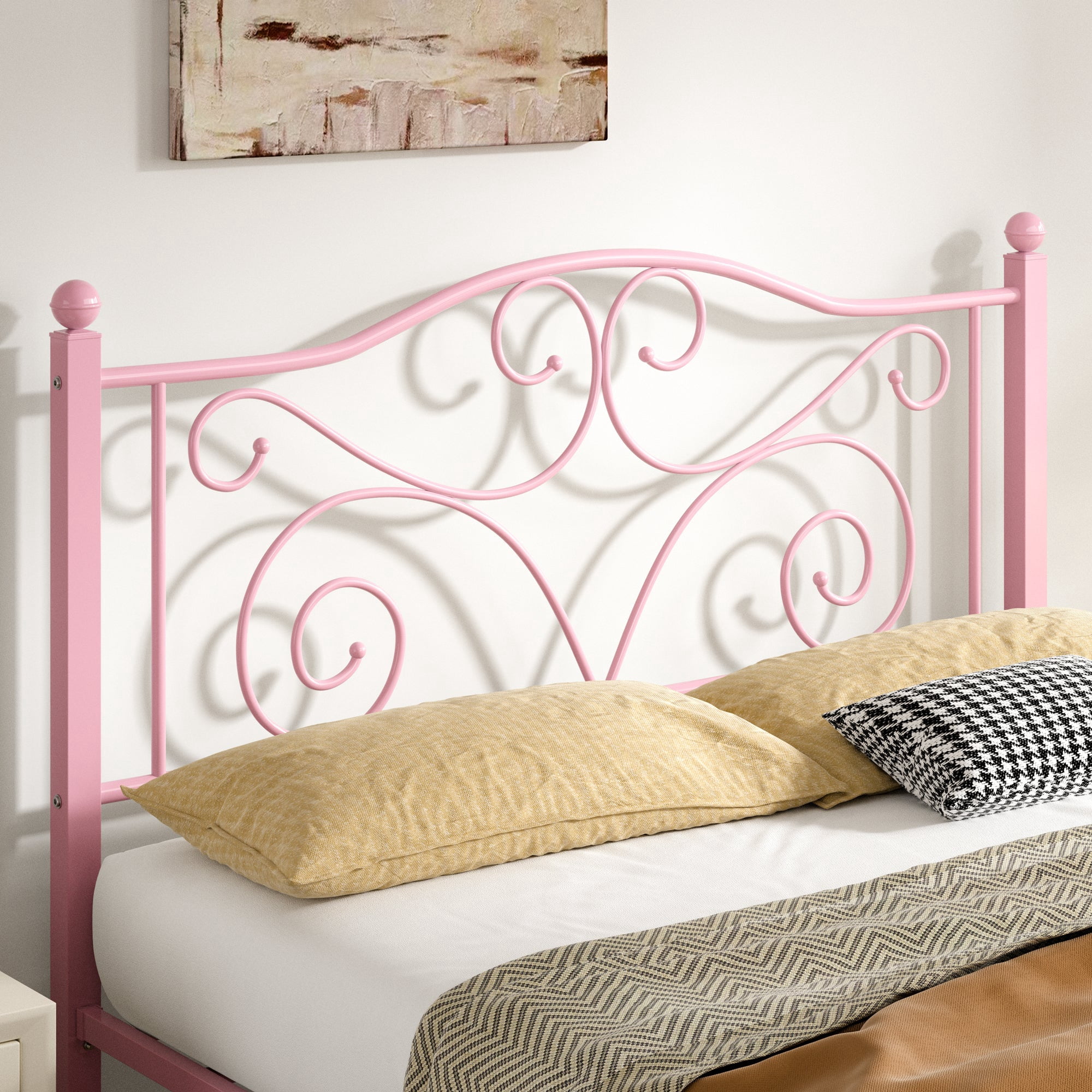 VECELO Full Size Bed Frame with Butterfly Shaped Headboards and Footboard, Metal Platform Bed Frame/Mattress Foundation, No Box Spring Needed, Easy Assembly, Pink