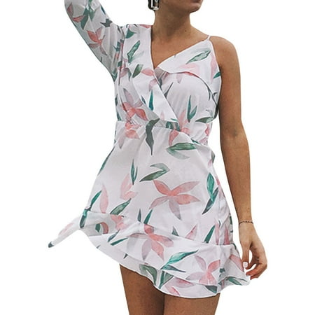 ZXZY - ZXZY Women Summer V Neck Flowers Print Flouncing Mini Dress ...