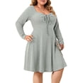 thumbnail image 2 of Vestido Casual de Mujer de Talla Grande con Cuello Cuadrado, Larga y Canalé. Gris XL, 2 of 10