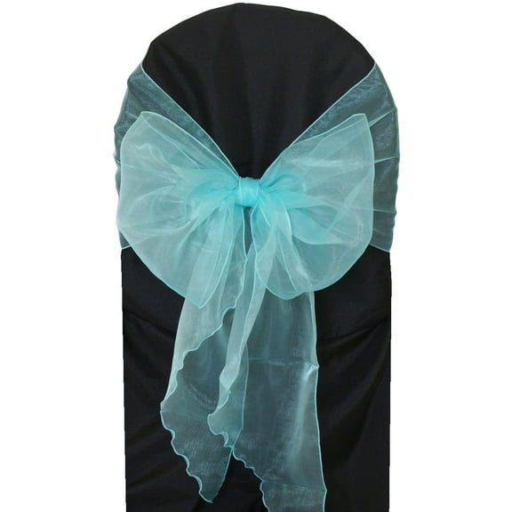 Wedding Linens Inc. (10pcs) 12" x 116" Organza Sheer Chair Sashes Chair Sash Bow ties with Angle end style for Wedding Party Catering Banquet Decoration Events - Tiffany Aqua Blue