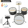 thumbnail image 5 of 3-Piece Drum Set, Wood & Metal Construction, Includes Bass Drum, 2 Toms, Cymbal, Sticks, Bass Pedal & Stool, Complete Beginner Percussion Kit, Dark Black, 5 of 8