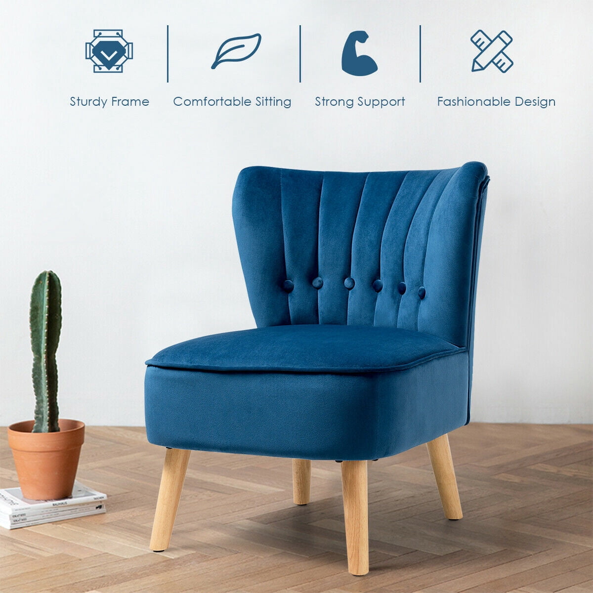 Gymax 2PCS Accent Chair Single Sofa Armless Leisure Chair w/ Wood Legs Blue
