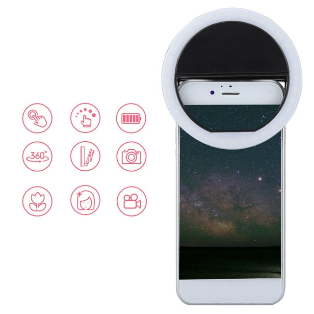 Selfie LED Anillo Flash Luz Teléfono Portátil Selfie Lámpara Luminosa Clip Lámpara Para IPhoneNegro